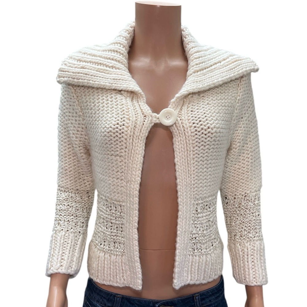 BEBE WOOL BLEND KNITTED COVER UP SWEATER, SIZE M
